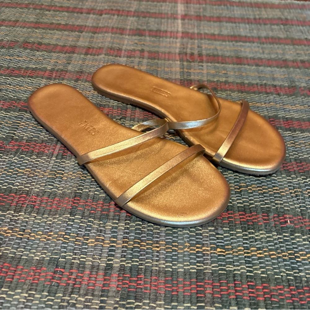 TKEES Metallic Gold Thin-Strap Slide Sandals